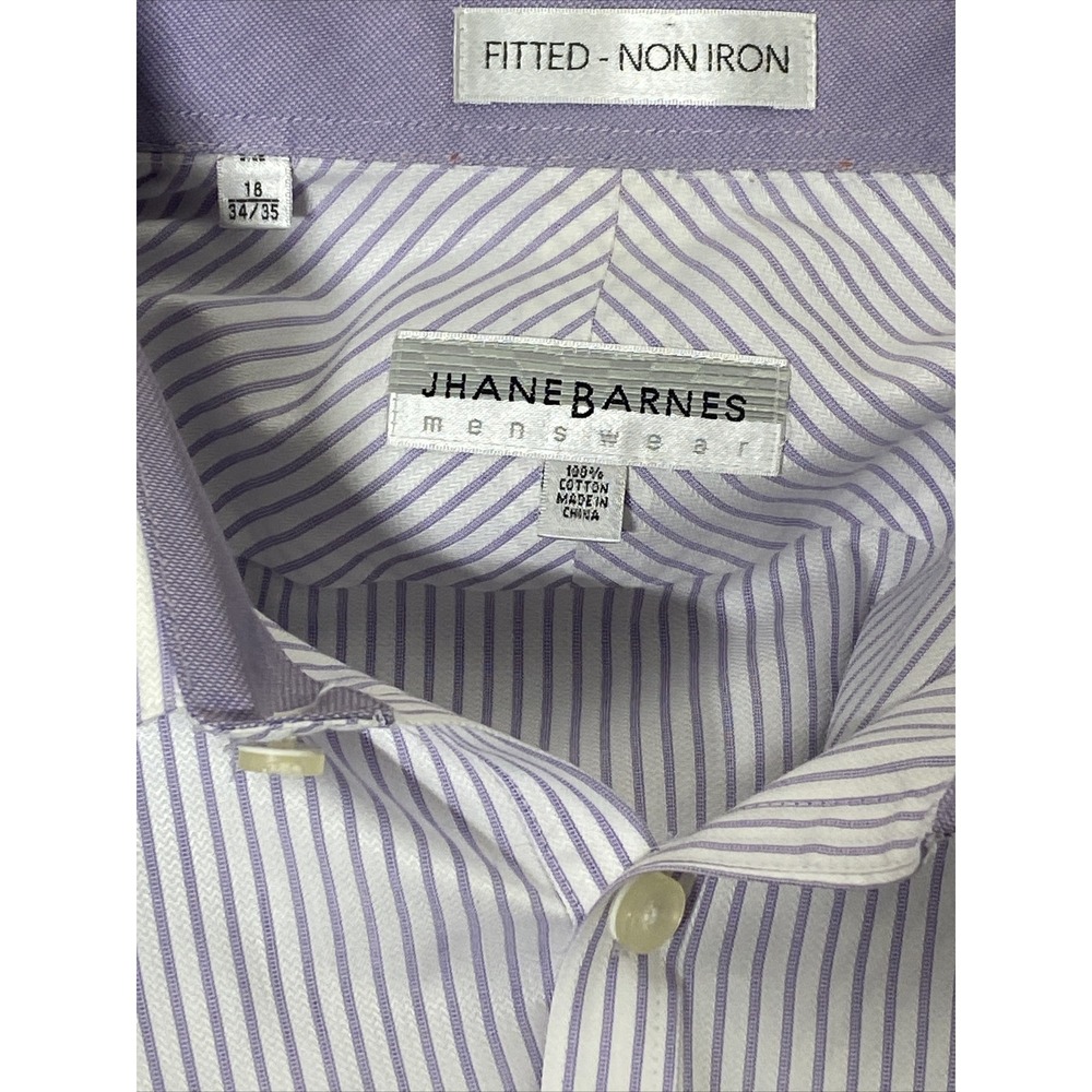 JHane Barnes Men's Dress Shirt Purple Pin Stripe Fitted Non-Iron size 16 - Picture 6 of 6